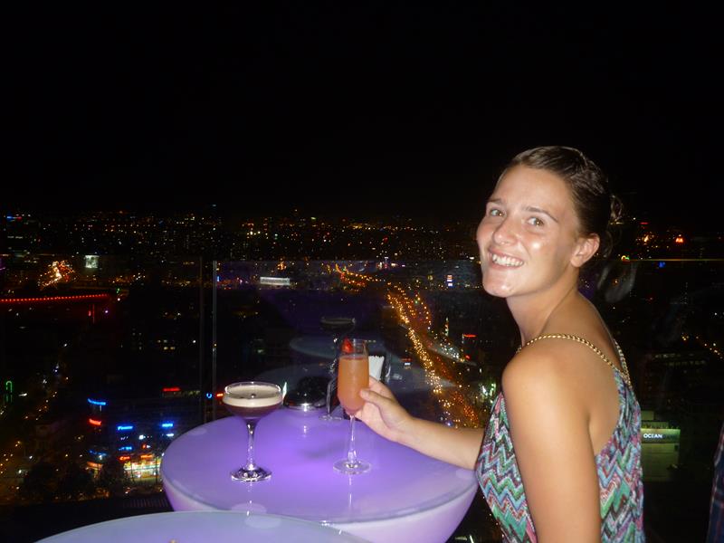Kylie sips yet another roof-top cocktail