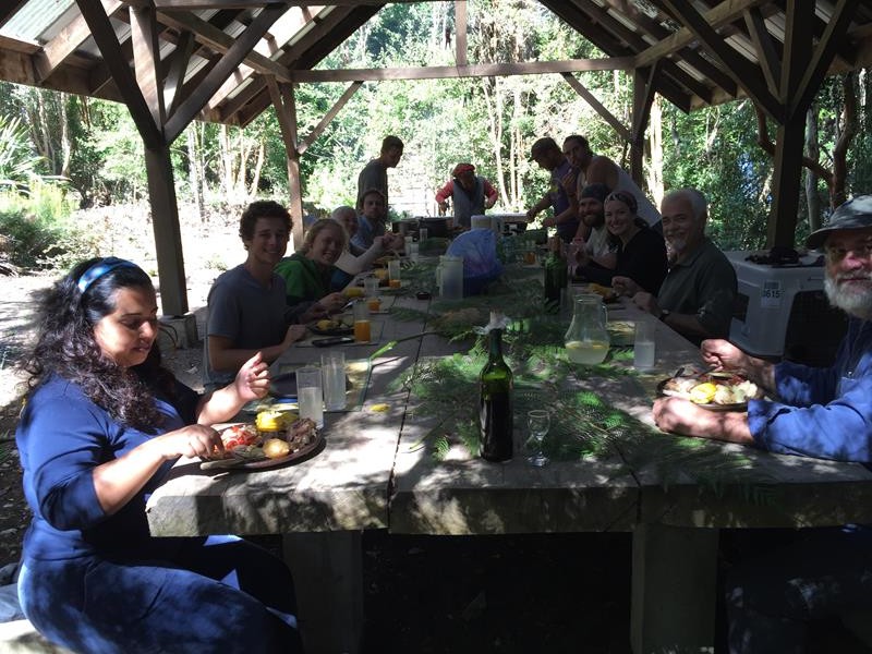 The asado meal at the outside table